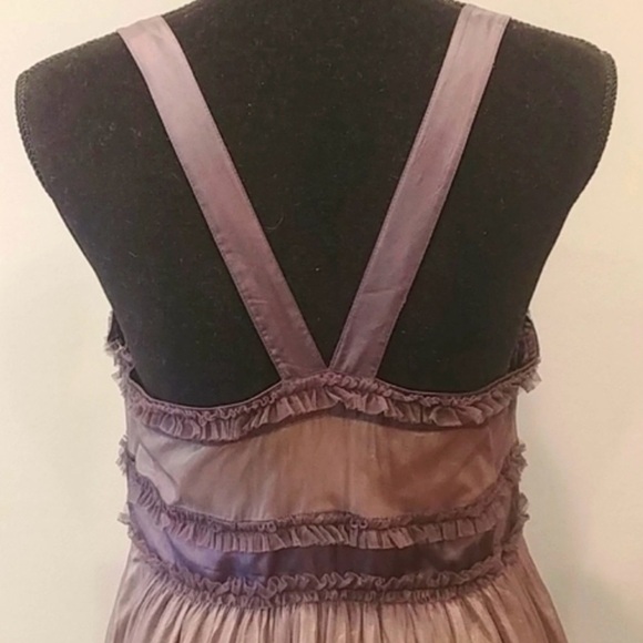 Anthropologie Elegant Brown Satin Dress with Floral Detail Size 8 - Picture 4 of 9